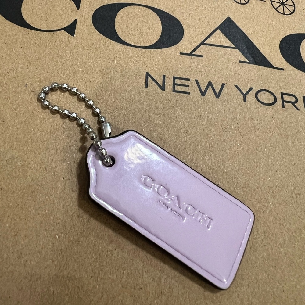 Coach Light Lavender Patent Leather Tag Keychain with Silver Ball Chain - Picture 1 of 6